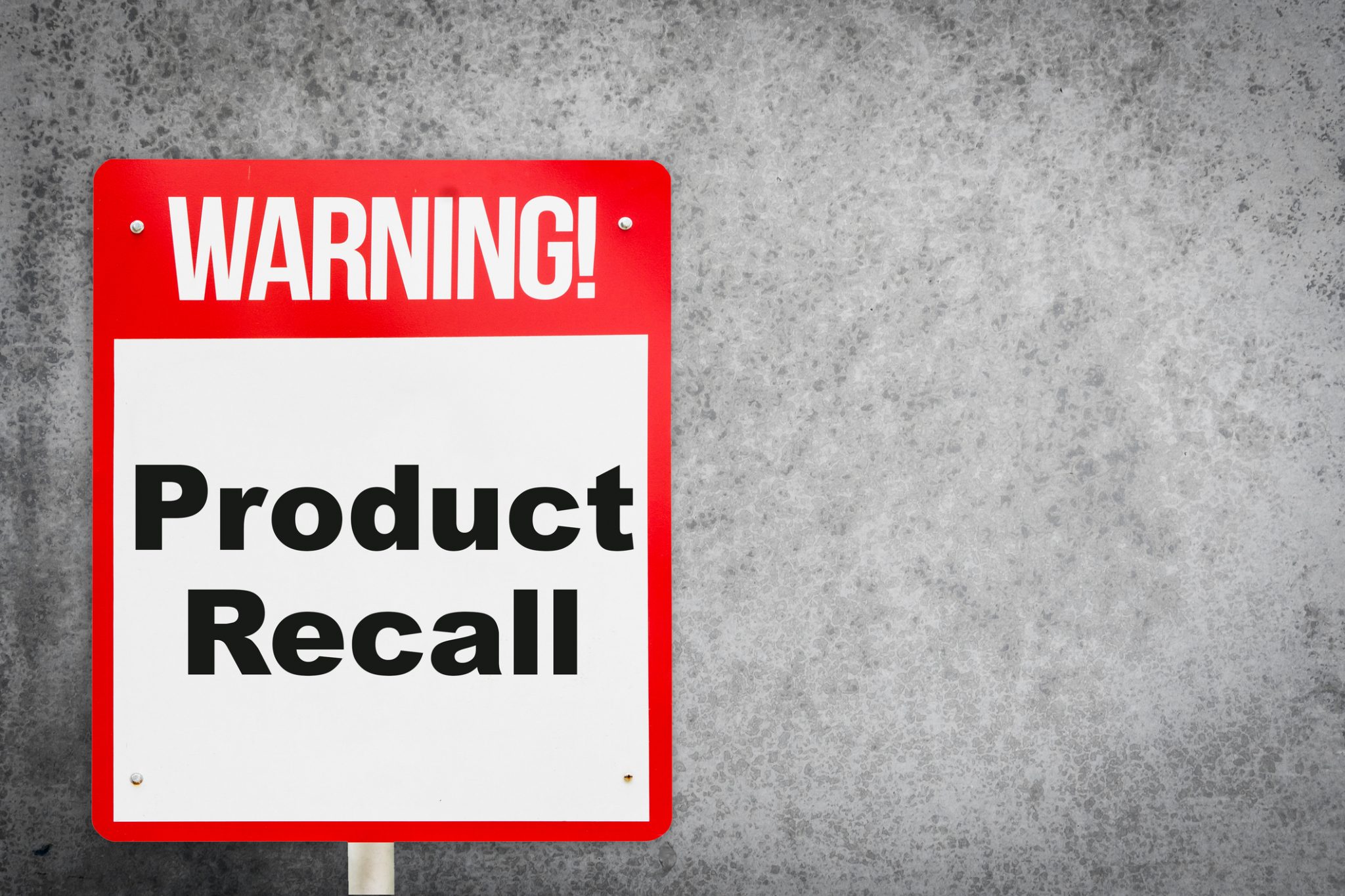 Product Recall problem warning signage for production industry